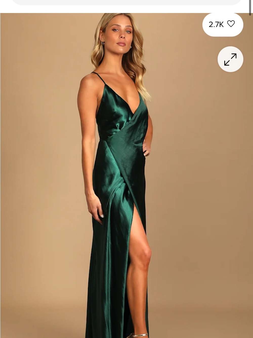 Lulu's Forest Green Satin Wrap Maxi Dress with Thigh Slit